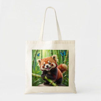 Tote Bag Cute Kawaii style Panda rouge dans une forêt de Ba