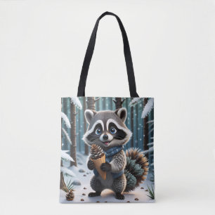 Tote Bag Cute Kawaii style Raccoon avec cône crème de pin
