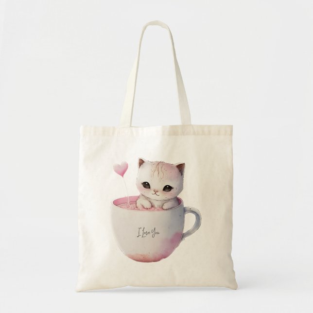 Tote Bag Cute Kitten avec Coeur de Balloon (Devant)