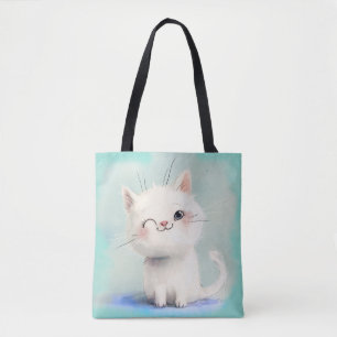 Tote Bag Cute Kitten blanc