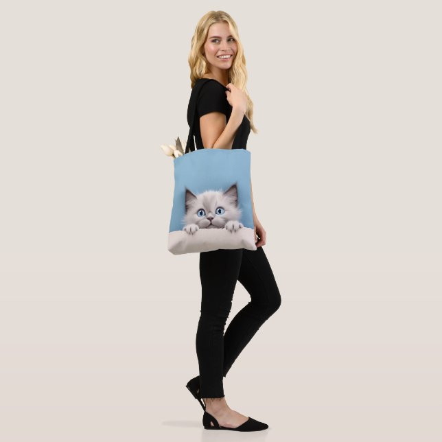 Tote Bag Cute Kitten Peeking Ragdoll Chat (Sur le modèle)