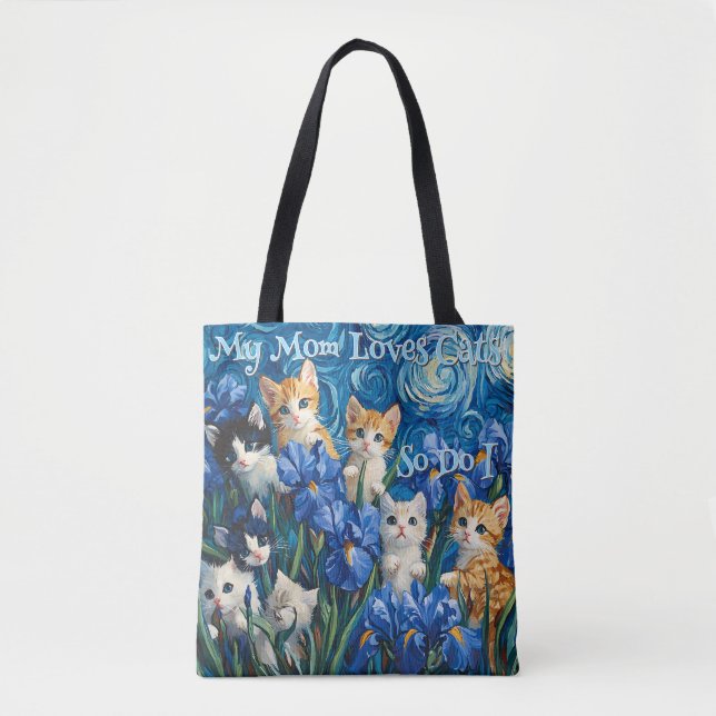 Tote Bag Cute Kittens dans Iris Field Van Gogh Style Vibe (Devant)