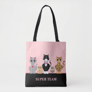 Tote Bag Cute Kitty Cat Team & Calligraphie sur Black & Pin