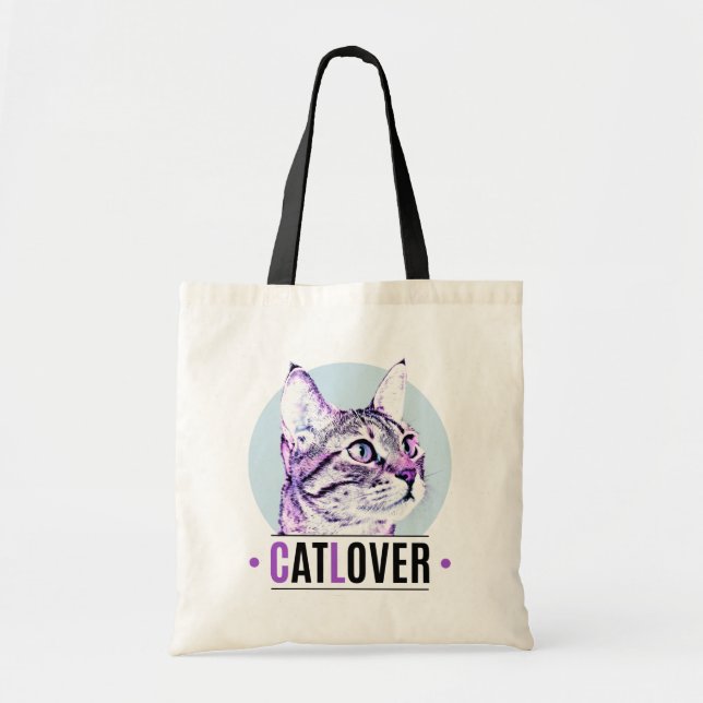 Tote Bag Cute Kitty Face Amoureux des chats rose et noir (Devant)