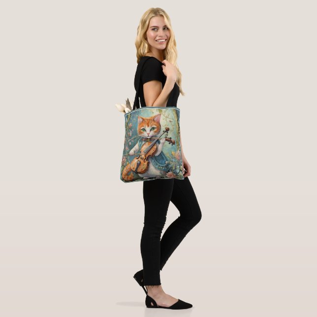 Tote Bag Cute Kitty Jouer au violon (Sur le modèle)