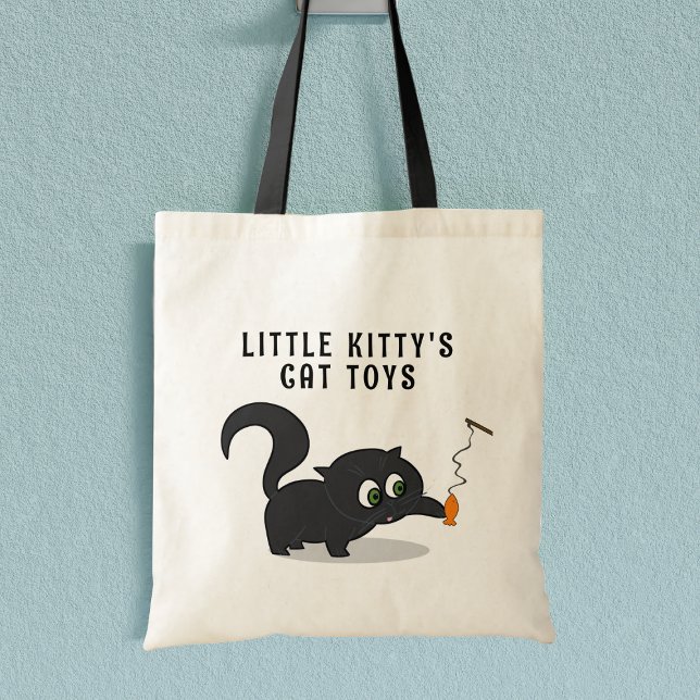 Tote Bag Cute Kitty Personnalisé Amoureux des chats noir Sa (Purrfect tote bag for your cat's toys (or yours) Just add their name!)