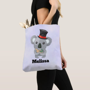 Tote Bag Cute Koala dans un top noir Hat Custom