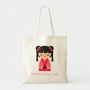 Tote Bag Cute Kokeshi Japanese dolls library