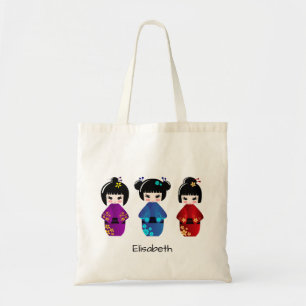 Tote Bag Cute kokeshi poupées nom de dessin animé