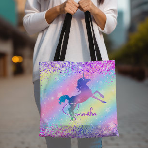 Tote Bag Cute licorne rose Parties scintillant arc-en-ciel 