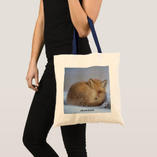 Tote Bag Cute Little Fox Curling Up Winter Photo