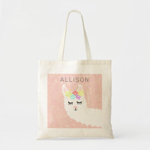 Tote Bag Cute Llama Blush Rose Floral Personnalisé