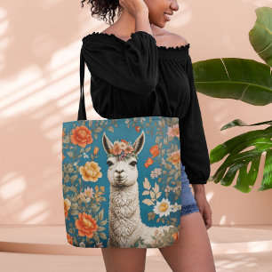Tote Bag Cute Llama William Morris Inspiré Floral