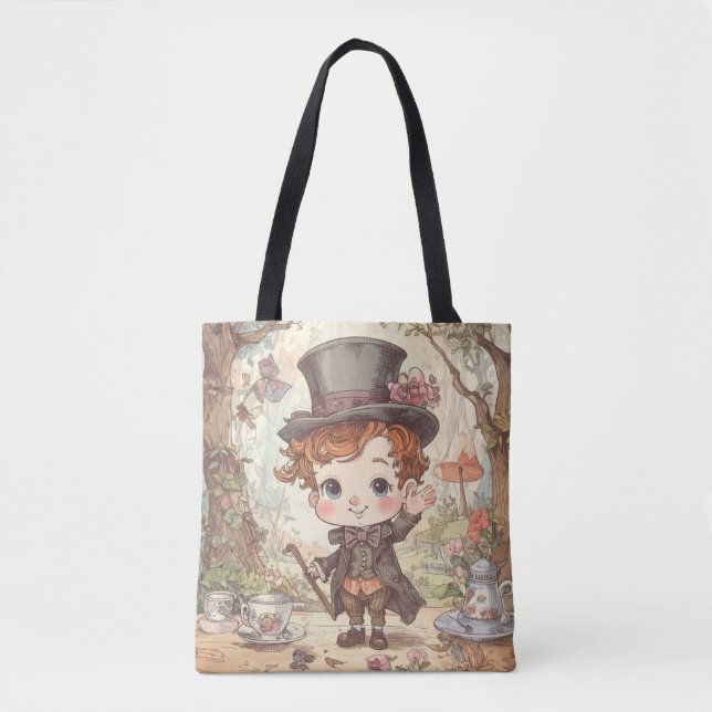 Tote Bag Cute Mad Hatter Whimsical Wonderland Woodland Art (Devant)