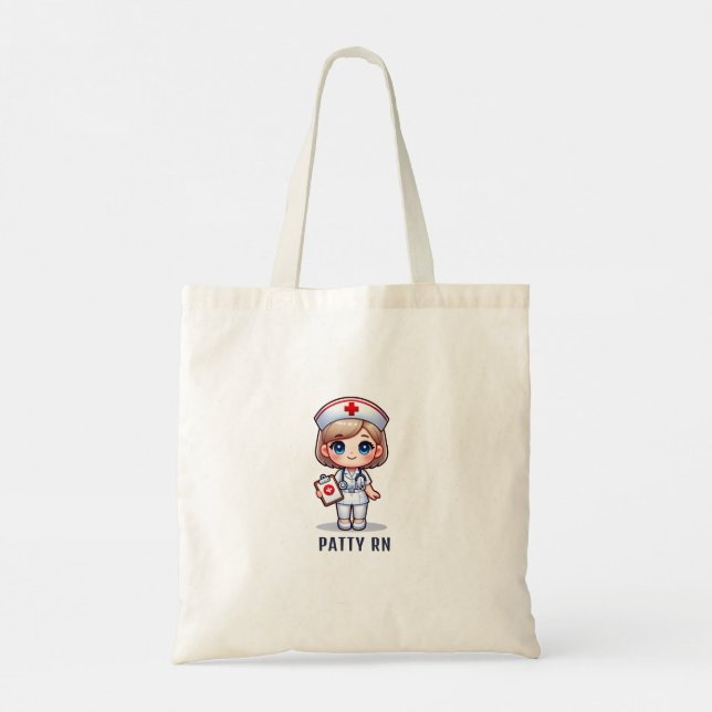 Tote Bag Cute Manga Blonde Nurse Caricature Personnalisée (Dos)