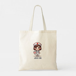 Tote Bag Cute Manga Infirmière Brown cheveux Caricature per