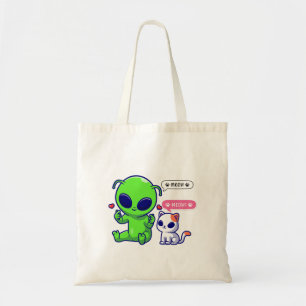 TOTE BAG CUTE MEOW CAT AVEC ALIEN