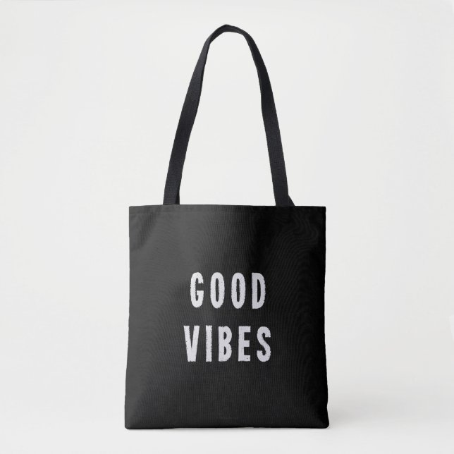 Tote Bag Cute Moderne Minimale Good Vibes Noir et Blanc (Devant)