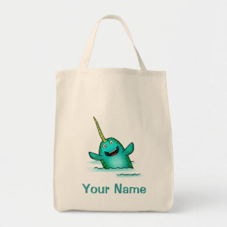 Tote Bag, Cute Narwhal Cartoon, Use Your Name! Bag