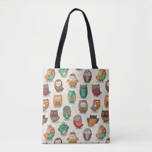 Tote Bag Cute Owl Motif