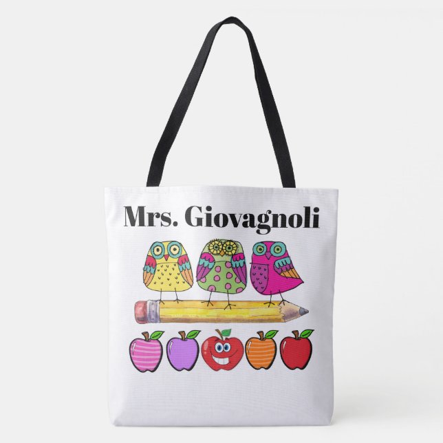 Tote Bag Cute Owl Teacher Fourre-tout - Revenez ! (Devant)
