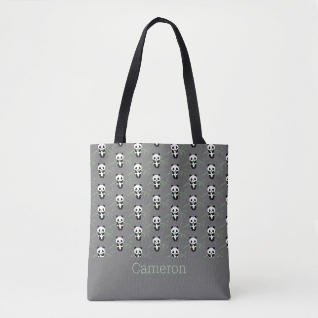 Tote Bag Cute Panda Bear Bambou Motif Grey Nom personnalisé (Devant)