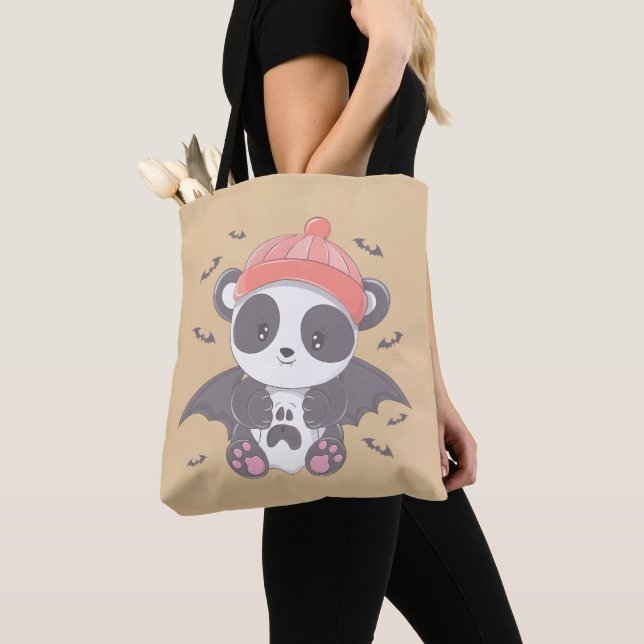 Tote Bag Cute Panda Vampire et Bats Gold Halloween (De près)