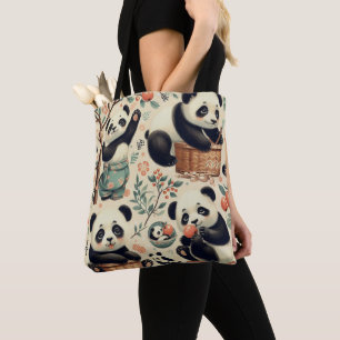 Tote Bag Cute Panda Vintage Peinture sans joint