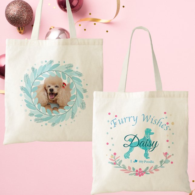 Tote Bag Cute Pastel Blue Poodle | Personalized Christmas (Créateur téléchargé)