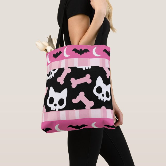 Tote Bag Cute Pastel Goth Halloween Chat et chauve-souris (De près)