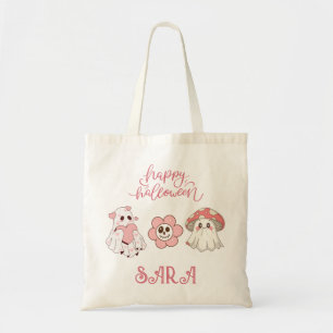 Tote Bag Cute Pastel Halloween avec Fleur et Champignons Fa
