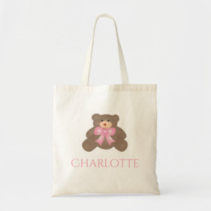 Tote Bag Cute Pastel Pink Ribbon Sweet Teddy Ours Bébé Fill