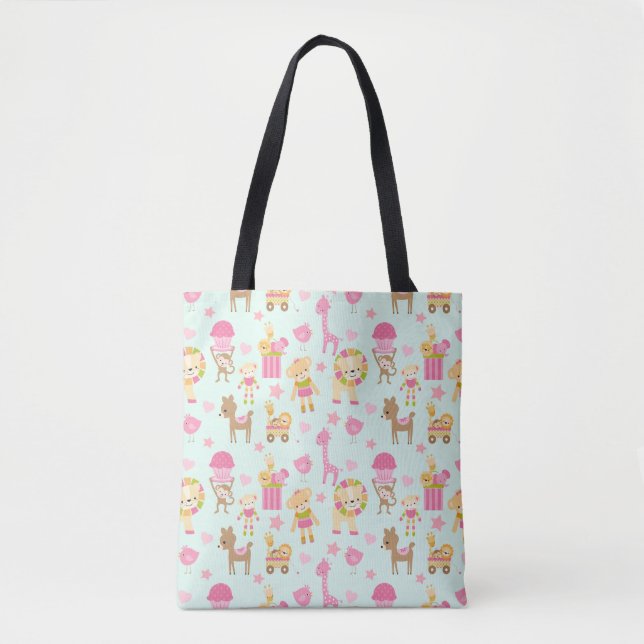 Tote Bag Cute Pattern avec Whimsical Animals & Toys (Devant)