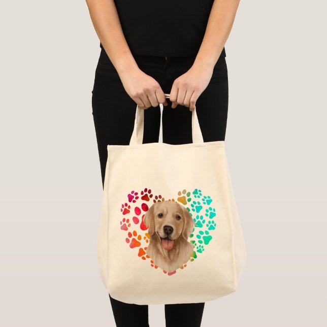 Tote Bag Cute paw Coeur doré Chien Chien Chien Chien Chien  (Devant (produit))
