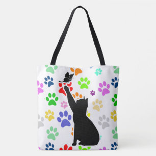 Tote Bag Cute Paw Motif Chat Chasser un papillon