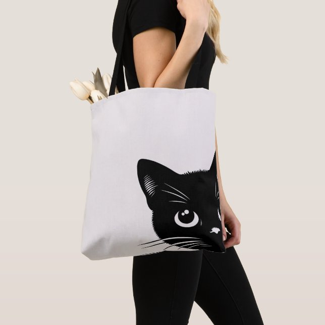 Tote Bag Cute Peeking Chat noir (De près)
