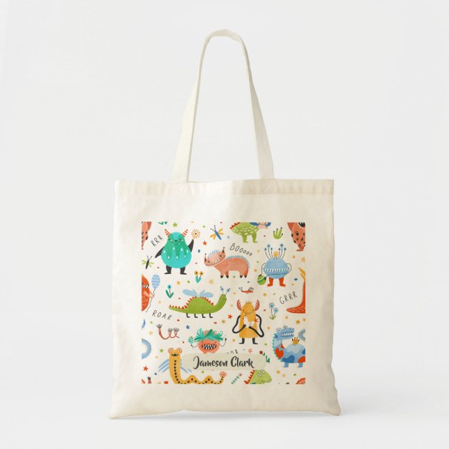 Tote Bag Cute Personnalisé Dinosaure Alien Enfants (Devant)