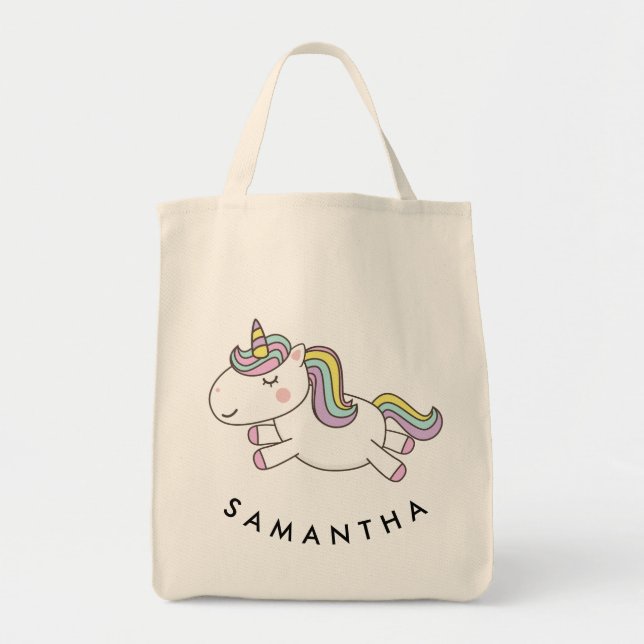 Tote Bag Cute personnalisées licorne arc-en-ciel (Devant)