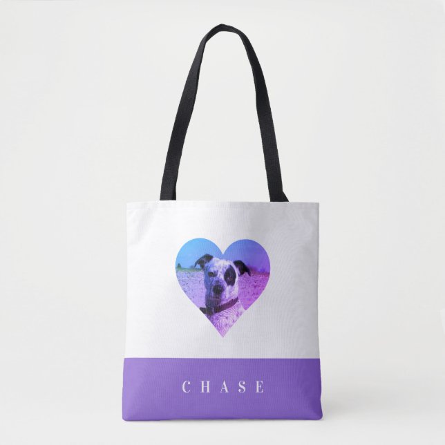 Tote Bag Cute Pet Lover Heart Ajouter Votre Nom Photo (Devant)
