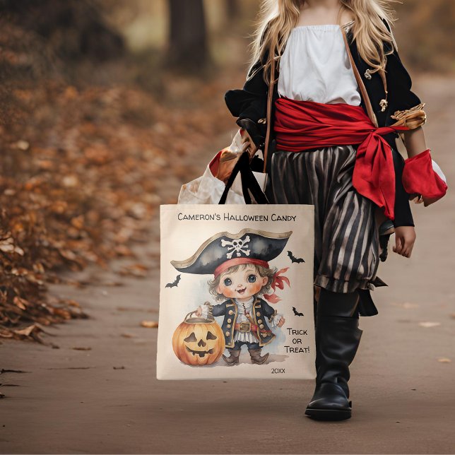 Tote Bag Cute Pirate Halloween bonbons Trick ou de traiter (Créateur téléchargé)