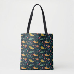 Tote Bag Cute poisson d'or sous-marin Koi Motif Plante aqua