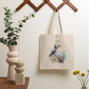 Tote Bag Cute Puffin sur un rocher, personnalisable