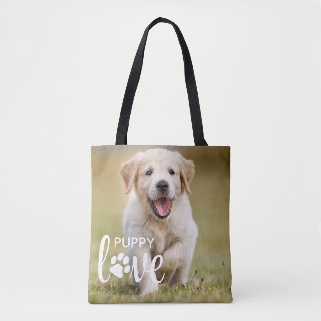 Tote Bag Cute Puppy Love Photo personnalisée Amoureux des c (Devant)
