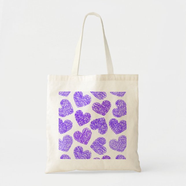 Tote Bag Cute Purple Doodled Heart Valentine's Day Motif (Devant)