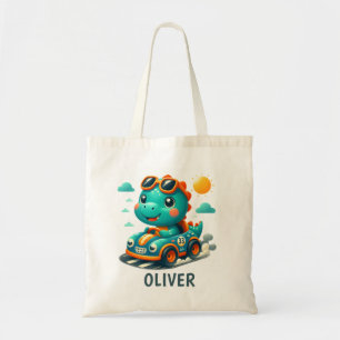 Tote Bag Cute Racing Trex Dinosaur et voiture de course