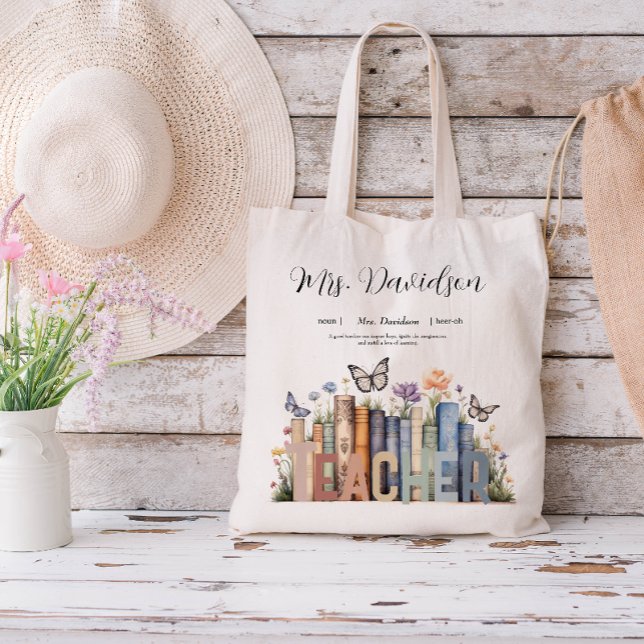 Tote Bag Cute Rainbow Librairie & Livres Enseignant Monogra (Créateur téléchargé)