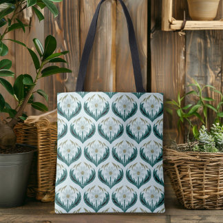 Tote Bag Cute Retro 70's Flower Power Mint Green Daisy