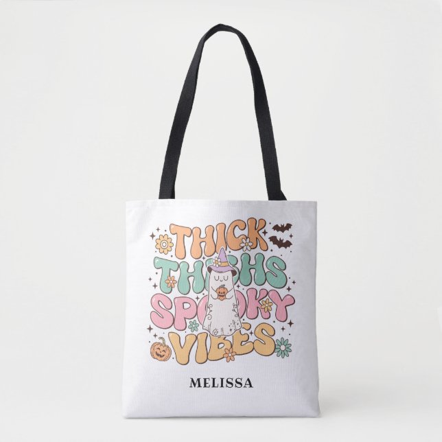 Tote Bag Cute Retro Ghost Épais cuisses Vibes Éffrayantes (Devant)