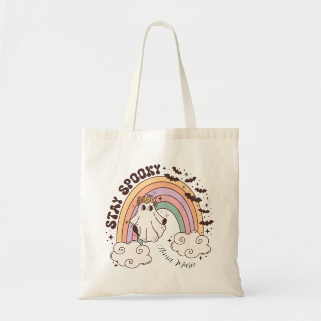 Tote Bag Cute Retro Ghost Séjour Éffrayant (Devant)