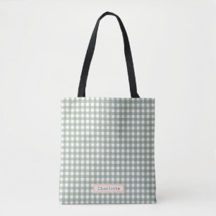 Tote Bag Cute Sage Green Plaid Personnalisé